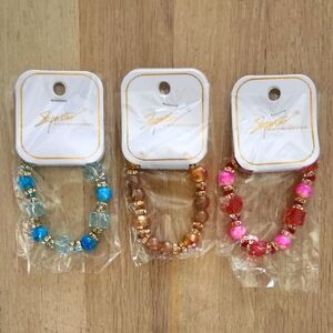 NWT Superstar Accessories Colorful Beaded Bracelets Set - Pink Blue Yellow Brown